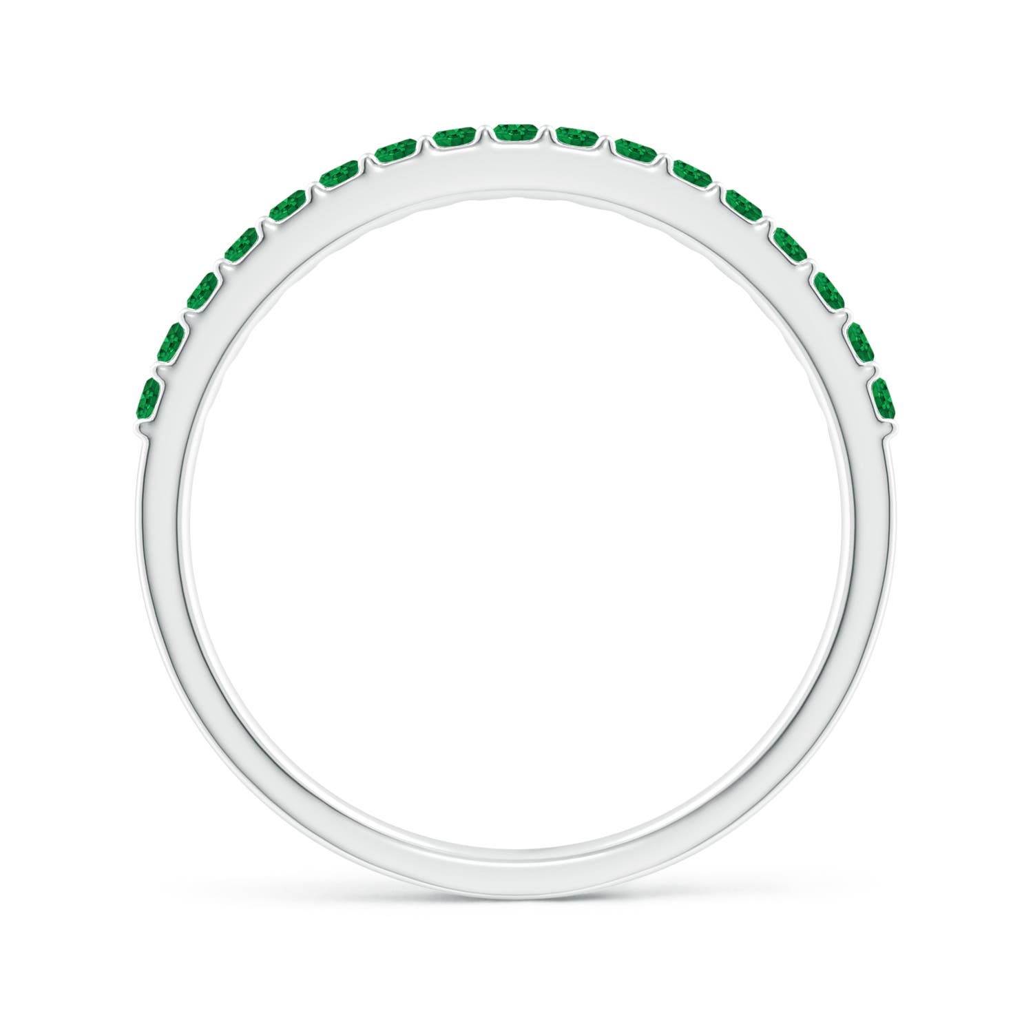 1.5mm AAA Prong Set Half Eternity Round Emerald Wedding Ring in White Gold