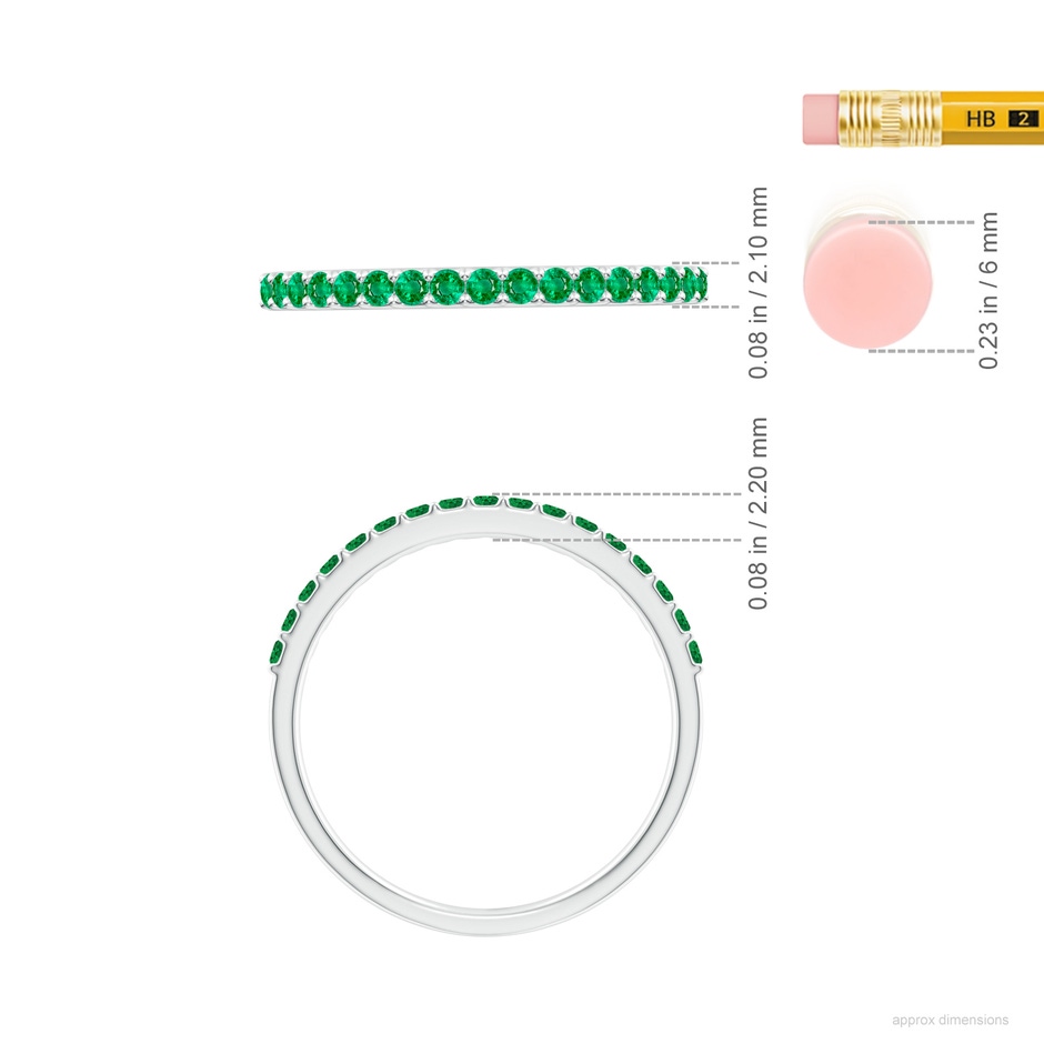 1.5mm AAA Prong Set Half Eternity Round Emerald Wedding Ring in White Gold ruler