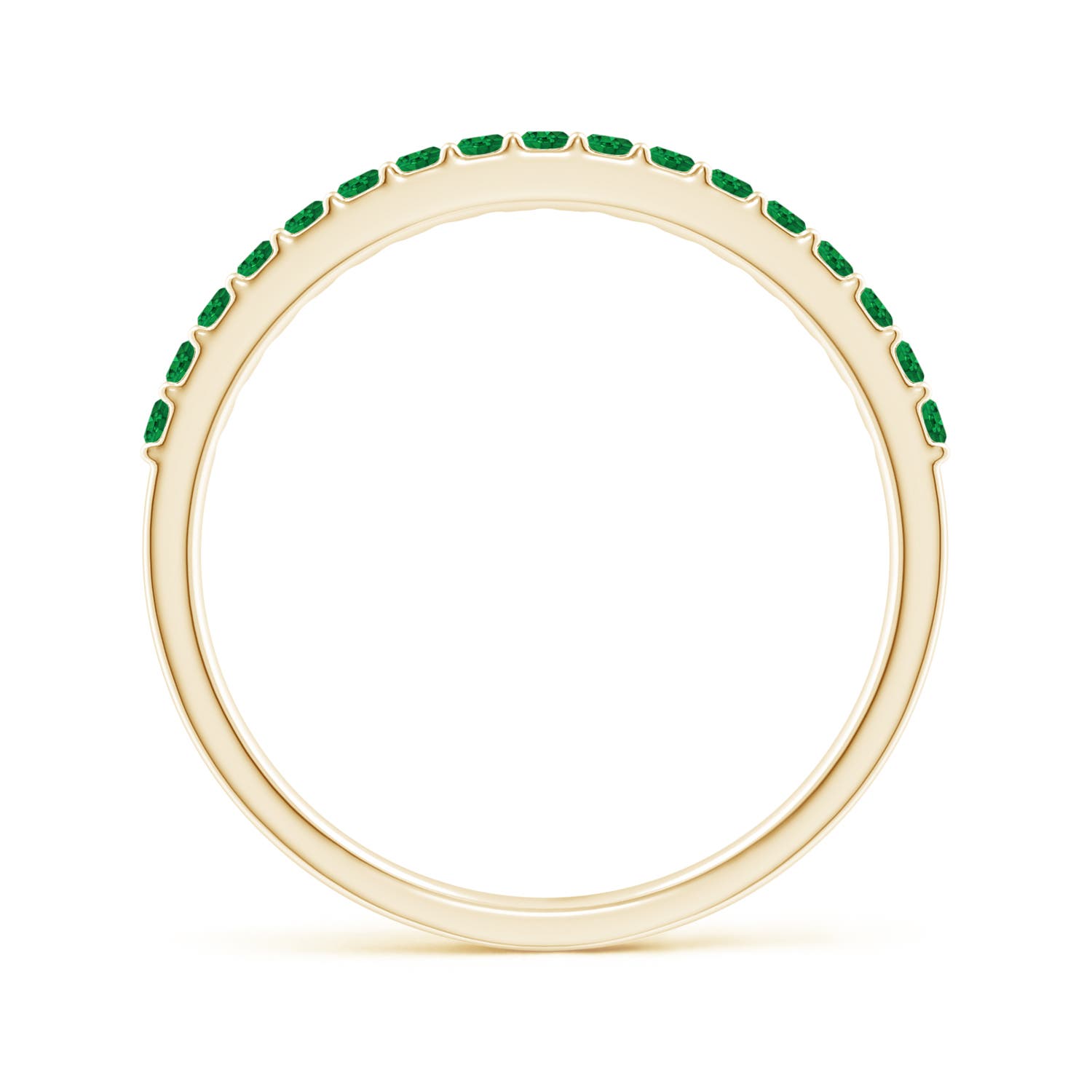 1.5mm AAA Prong Set Half Eternity Round Emerald Wedding Ring in Yellow Gold