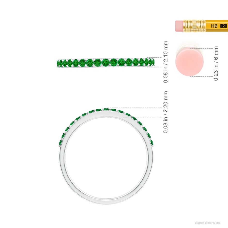 1.5mm AAAA Prong Set Half Eternity Round Emerald Wedding Ring in 18K White Gold ruler
