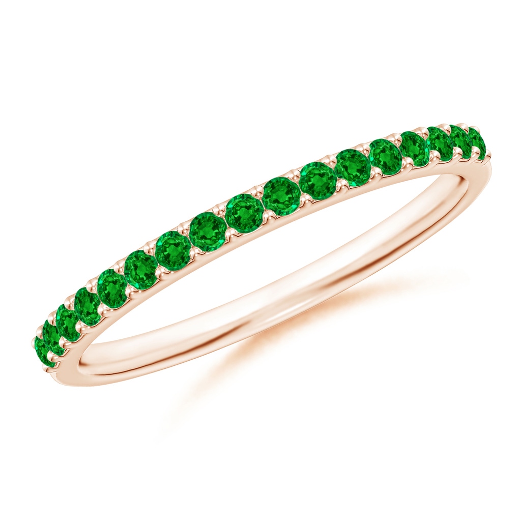 1.5mm AAAA Prong Set Half Eternity Round Emerald Wedding Ring in Rose Gold