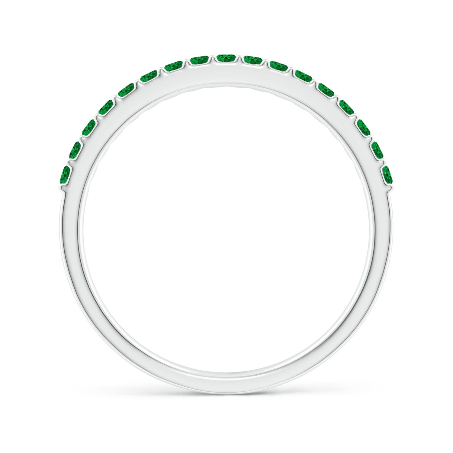 1.5mm AAAA Prong Set Half Eternity Round Emerald Wedding Ring in White Gold - side 3