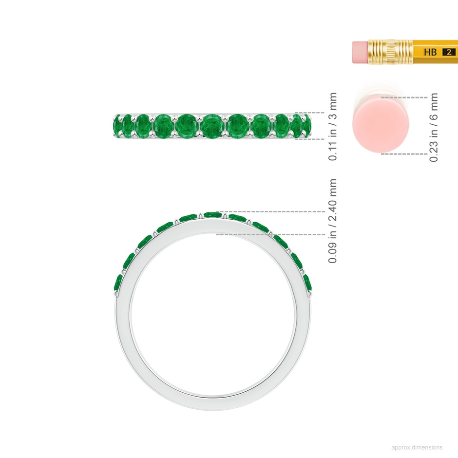 2.5mm AA Prong Set Half Eternity Round Emerald Wedding Ring in White Gold ruler