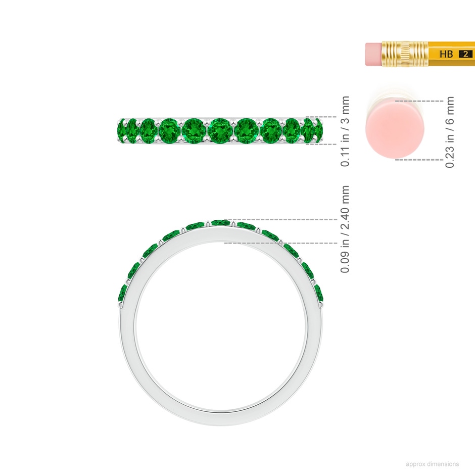 2.5mm AAAA Prong Set Half Eternity Round Emerald Wedding Ring in P950 Platinum ruler
