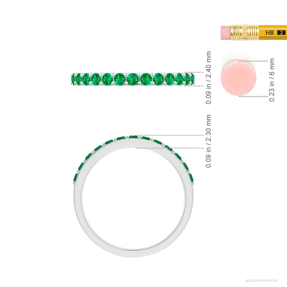 2mm AAA Prong Set Half Eternity Round Emerald Wedding Ring in White Gold ruler