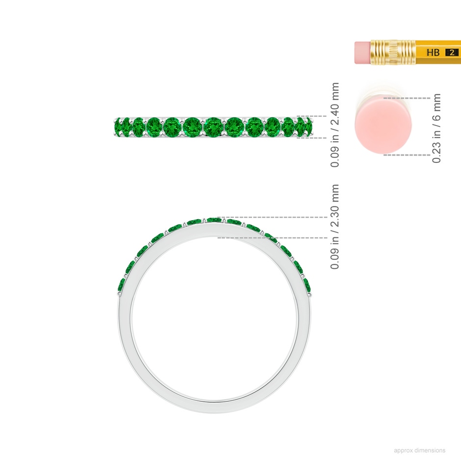 2mm AAAA Prong Set Half Eternity Round Emerald Wedding Ring in P950 Platinum ruler