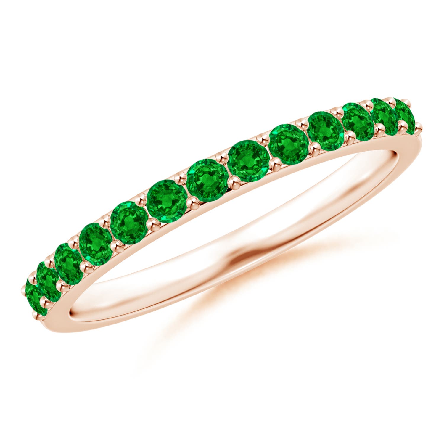 2mm AAAA Prong Set Half Eternity Round Emerald Wedding Ring in Rose Gold