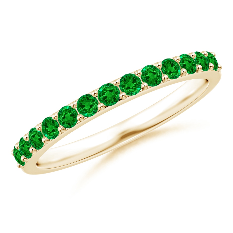 2mm AAAA Prong Set Half Eternity Round Emerald Wedding Ring in Yellow Gold 