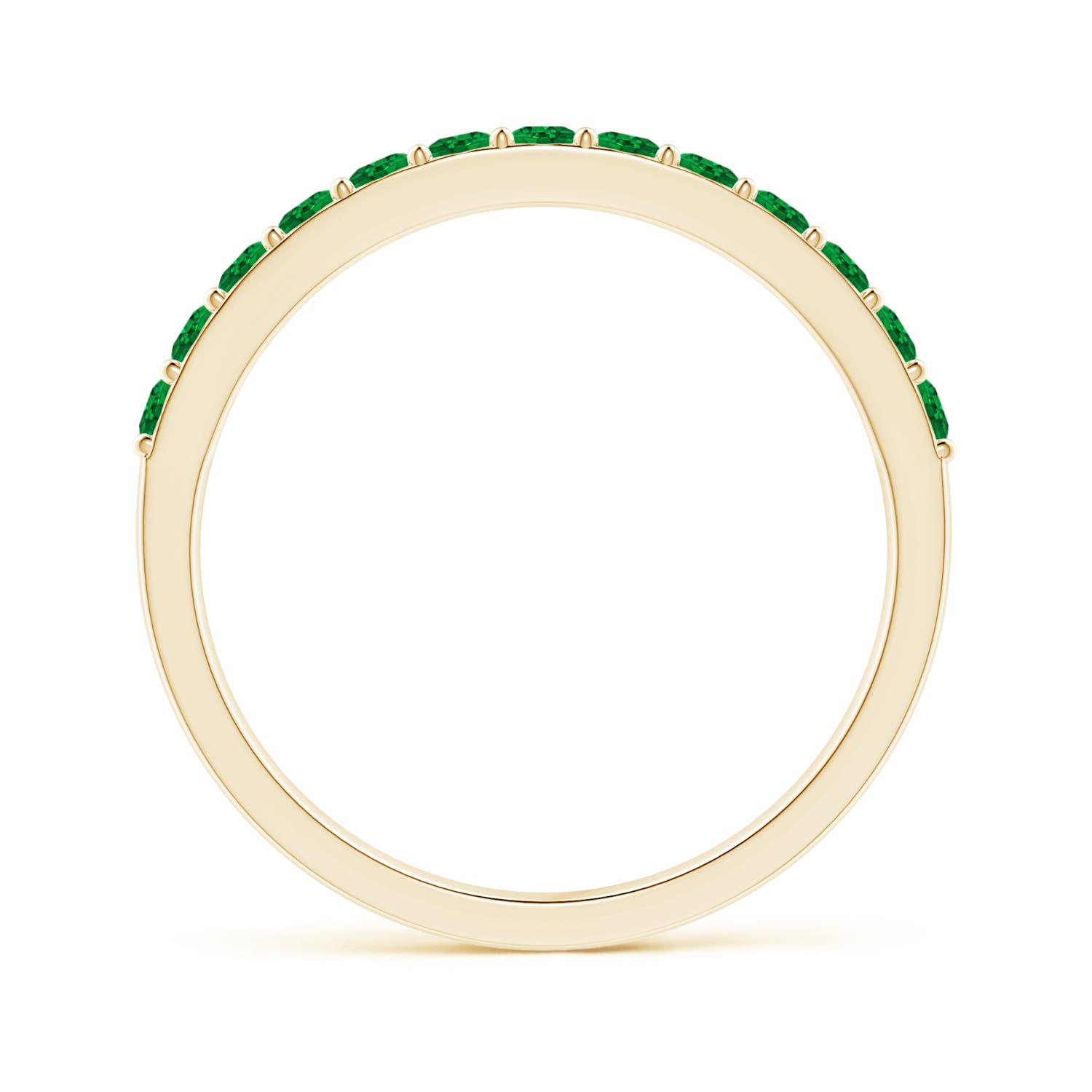 2mm AAAA Prong Set Half Eternity Round Emerald Wedding Ring in Yellow Gold