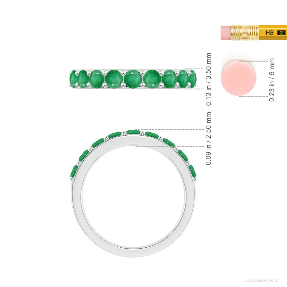3mm A Prong Set Half Eternity Round Emerald Wedding Ring in 18K White Gold ruler
