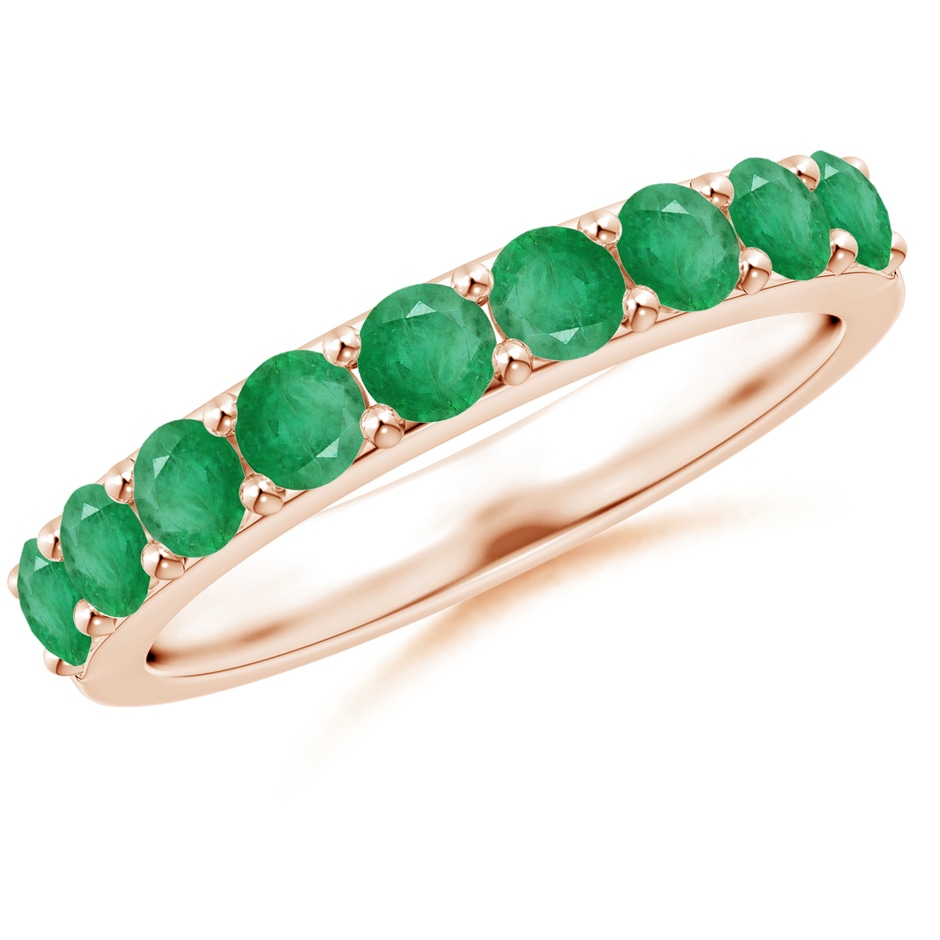 3mm A Prong Set Half Eternity Round Emerald Wedding Ring in Rose Gold 