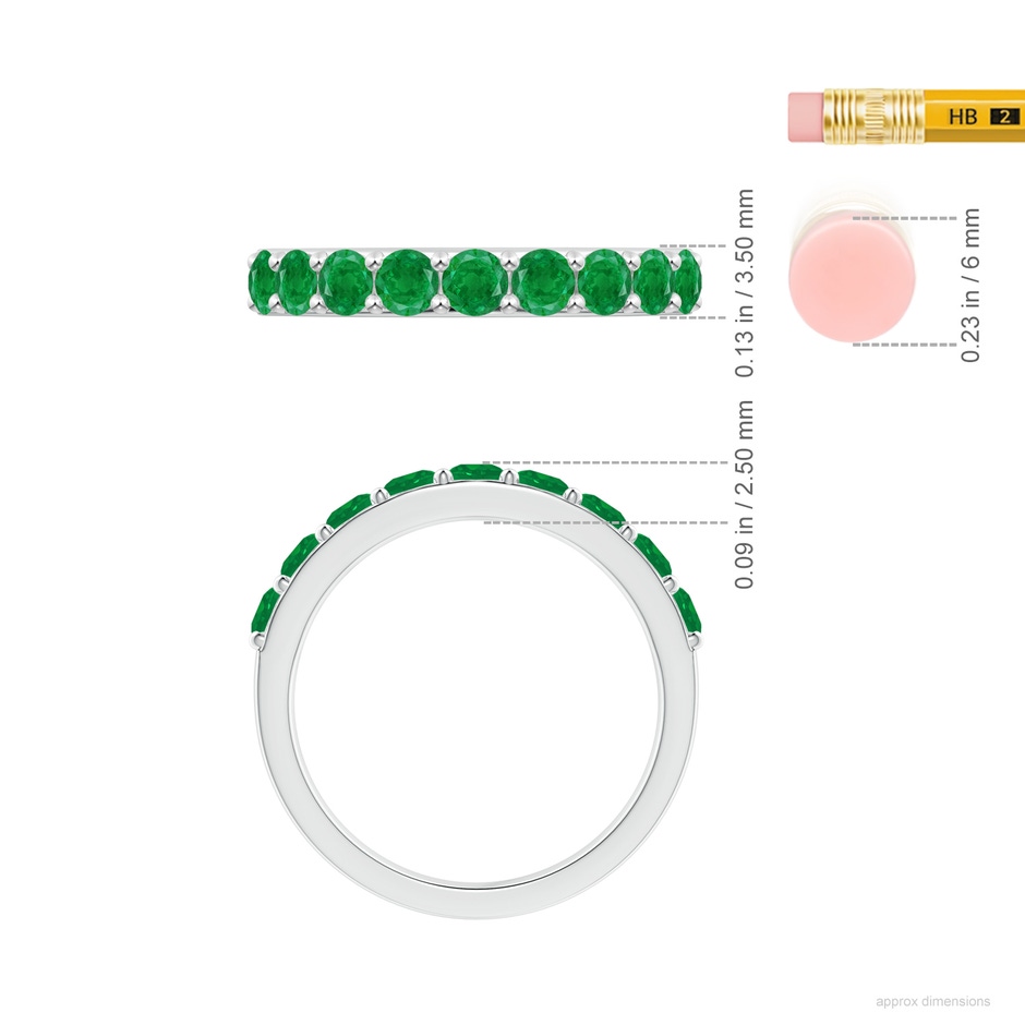 3mm AA Prong Set Half Eternity Round Emerald Wedding Ring in 18K White Gold ruler