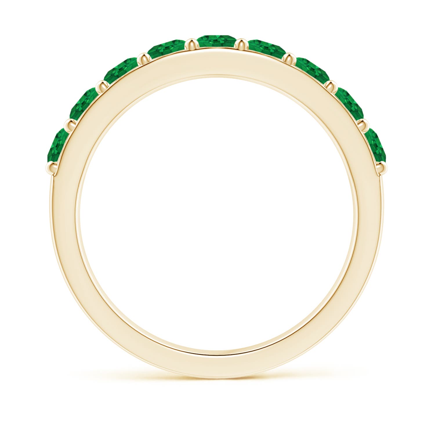 3mm AAA Prong Set Half Eternity Round Emerald Wedding Ring in 18K Yellow Gold