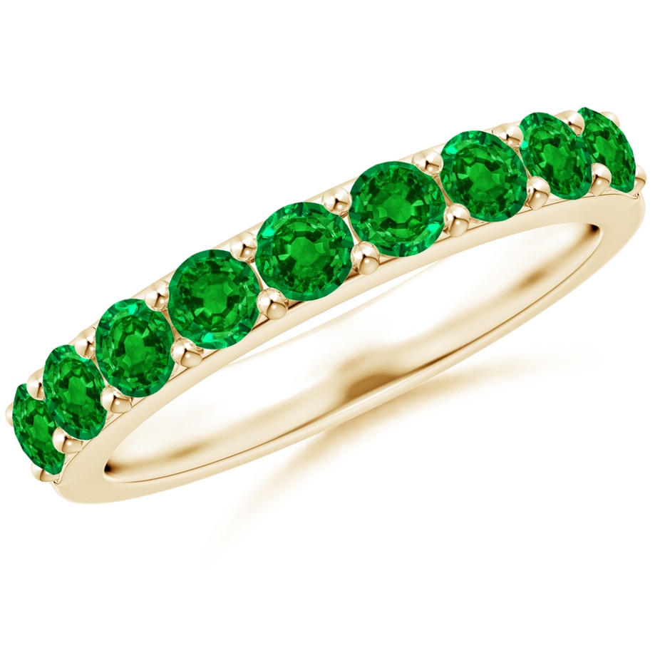 3mm AAAA Prong Set Half Eternity Round Emerald Wedding Ring in 18K Yellow Gold 