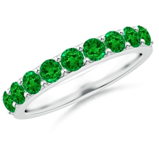 3mm AAAA Prong Set Half Eternity Round Emerald Wedding Ring in P950 Platinum