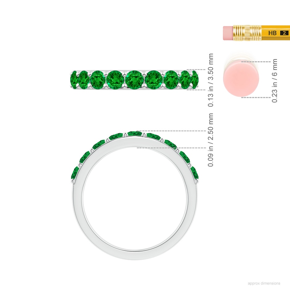 3mm AAAA Prong Set Half Eternity Round Emerald Wedding Ring in P950 Platinum ruler