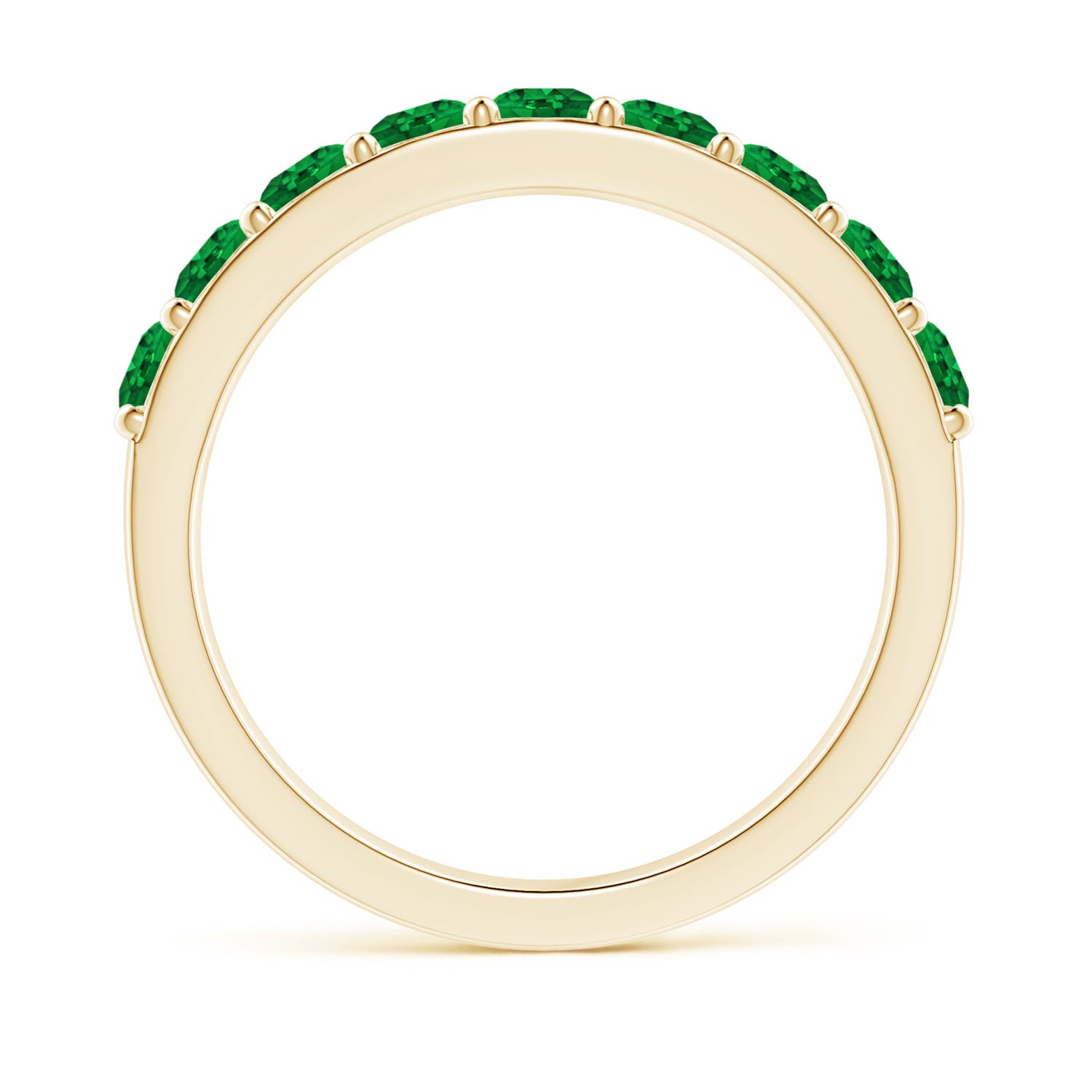 3mm AAAA Prong Set Half Eternity Round Emerald Wedding Ring in Yellow Gold