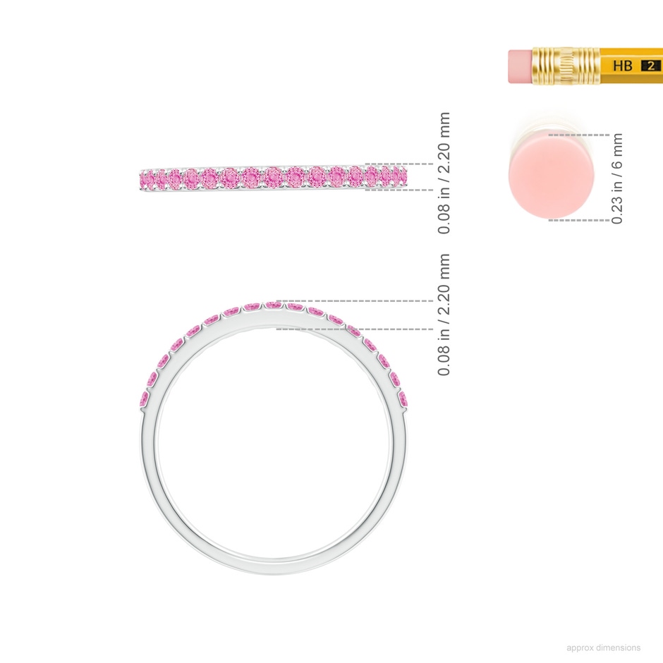 1.5mm A Prong Set Half Eternity Round Pink Sapphire Wedding Ring in White Gold ruler