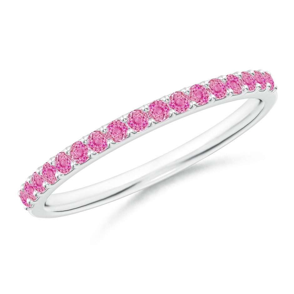 1.5mm AA Prong Set Half Eternity Round Pink Sapphire Wedding Ring in White Gold 
