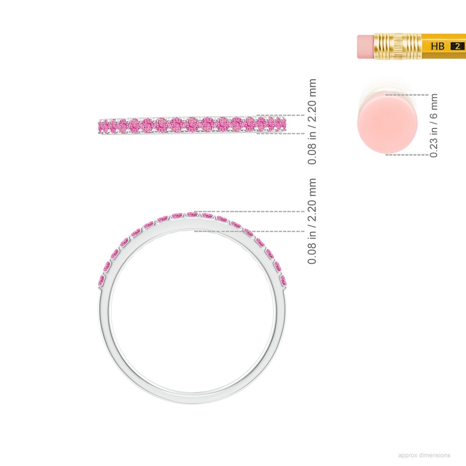 1.5mm AA Prong Set Half Eternity Round Pink Sapphire Wedding Ring in White Gold ruler