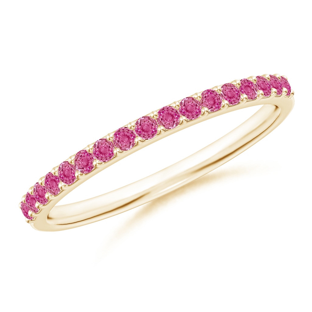 1.5mm AAA Prong Set Half Eternity Round Pink Sapphire Wedding Ring in Yellow Gold