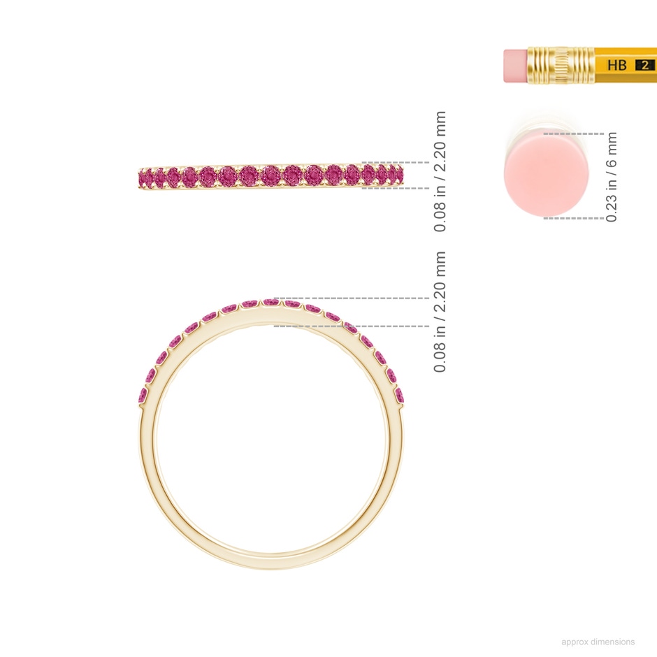 1.5mm AAAA Prong Set Half Eternity Round Pink Sapphire Wedding Ring in 18K Yellow Gold ruler