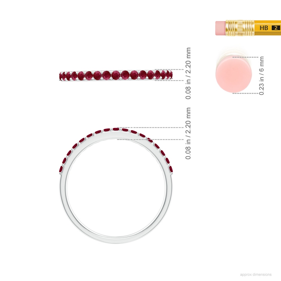 1.5mm A Prong Set Half Eternity Round Ruby Wedding Ring in 18K White Gold ruler