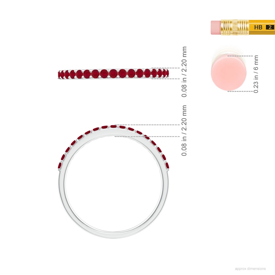 1.5mm AA Prong Set Half Eternity Round Ruby Wedding Ring in White Gold ruler