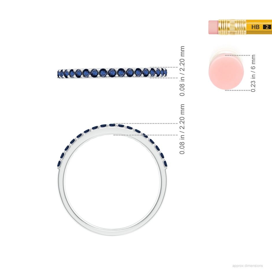 1.5mm AA Prong Set Half Eternity Round Blue Sapphire Wedding Ring in 18K White Gold ruler
