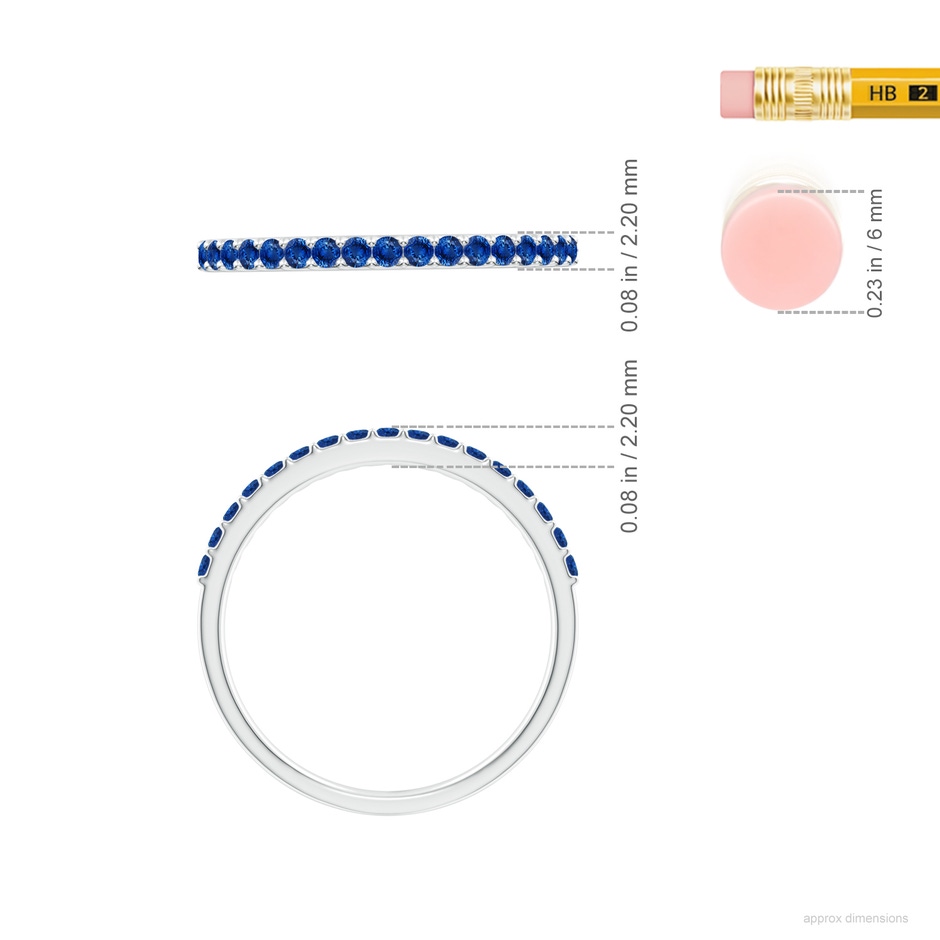 1.5mm AAA Prong Set Half Eternity Round Blue Sapphire Wedding Ring in 18K White Gold ruler