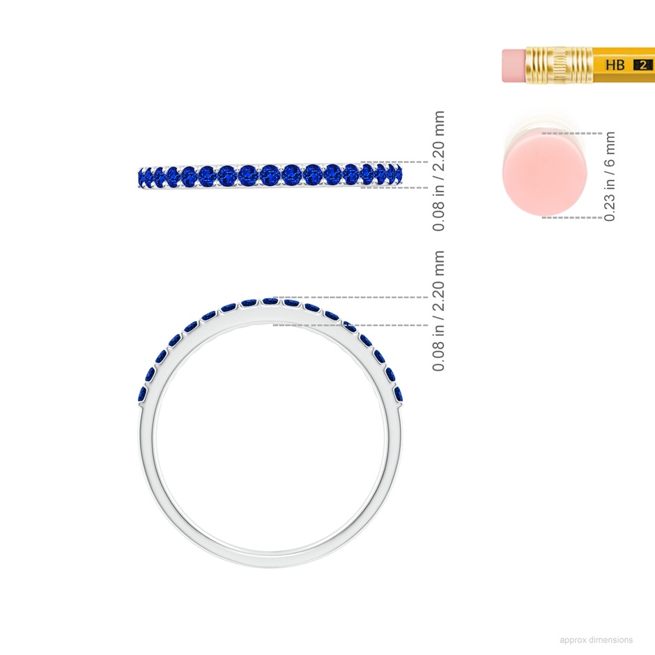 1.5mm AAAA Prong Set Half Eternity Round Blue Sapphire Wedding Ring in White Gold ruler
