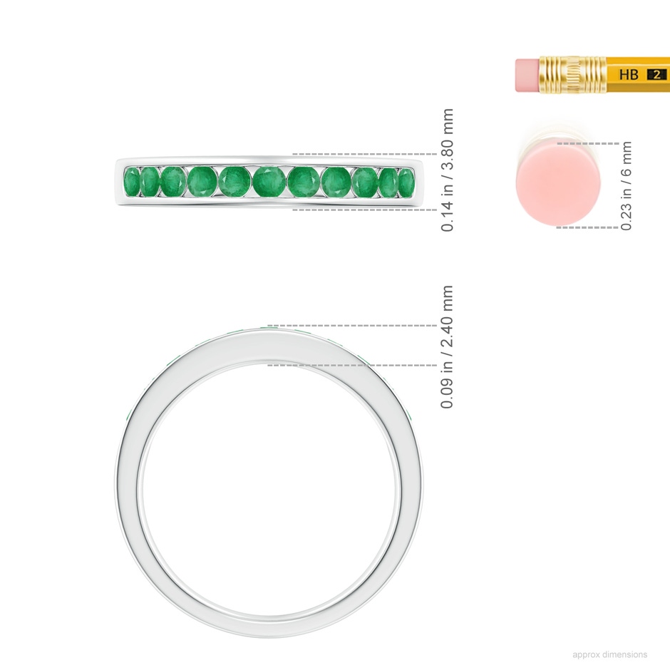 2.1mm A Channel Set Half Eternity Emerald Wedding Ring in 9K White Gold ruler