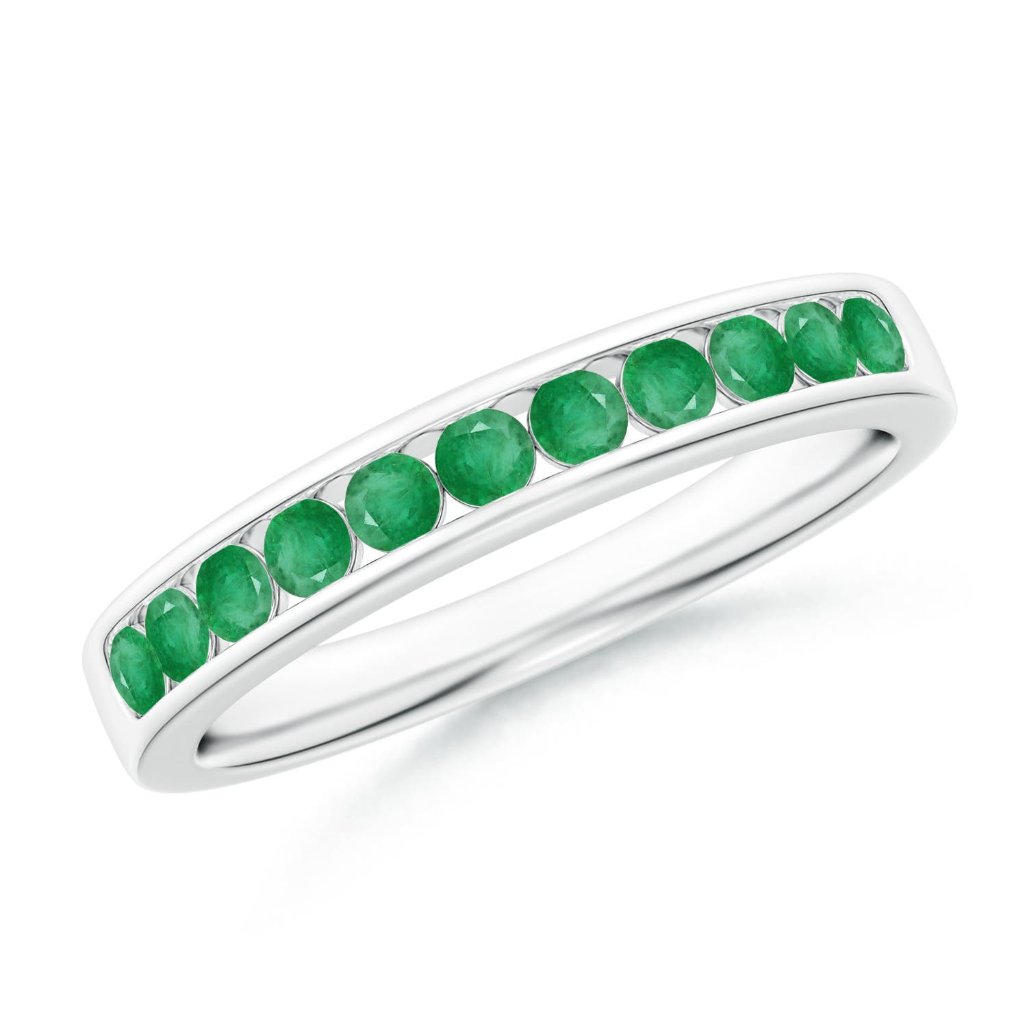 2.1mm A Channel Set Half Eternity Emerald Wedding Ring in P950 Platinum