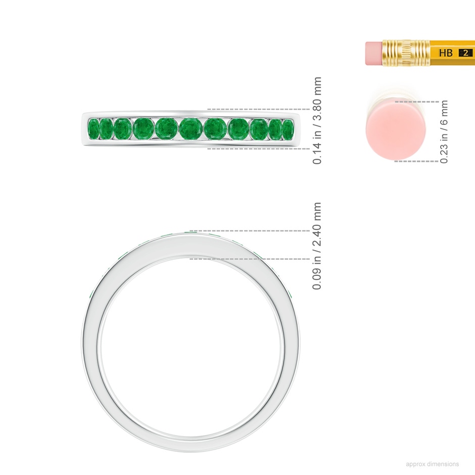 2.1mm AA Channel Set Half Eternity Emerald Wedding Ring in White Gold ruler