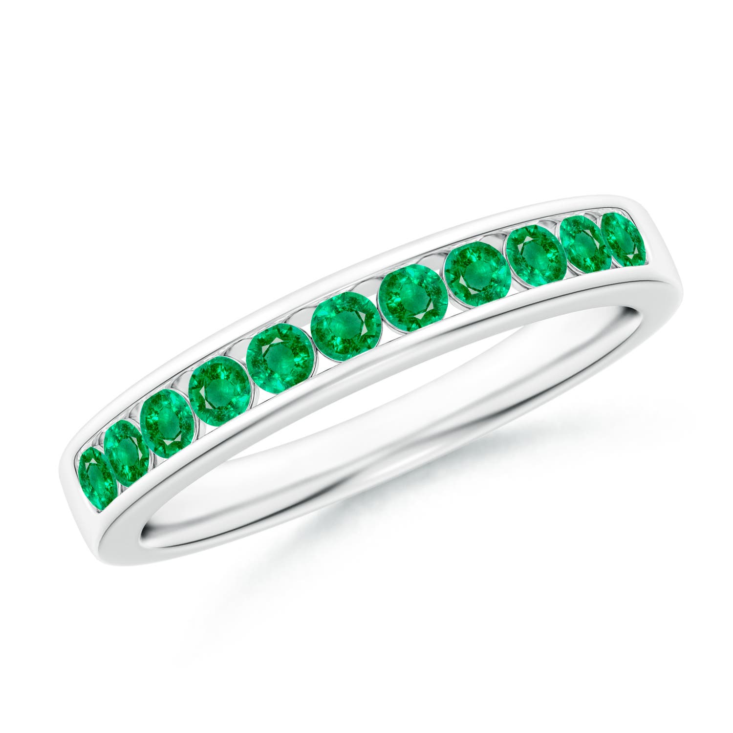 2.1mm AAA Channel Set Half Eternity Emerald Wedding Ring in White Gold