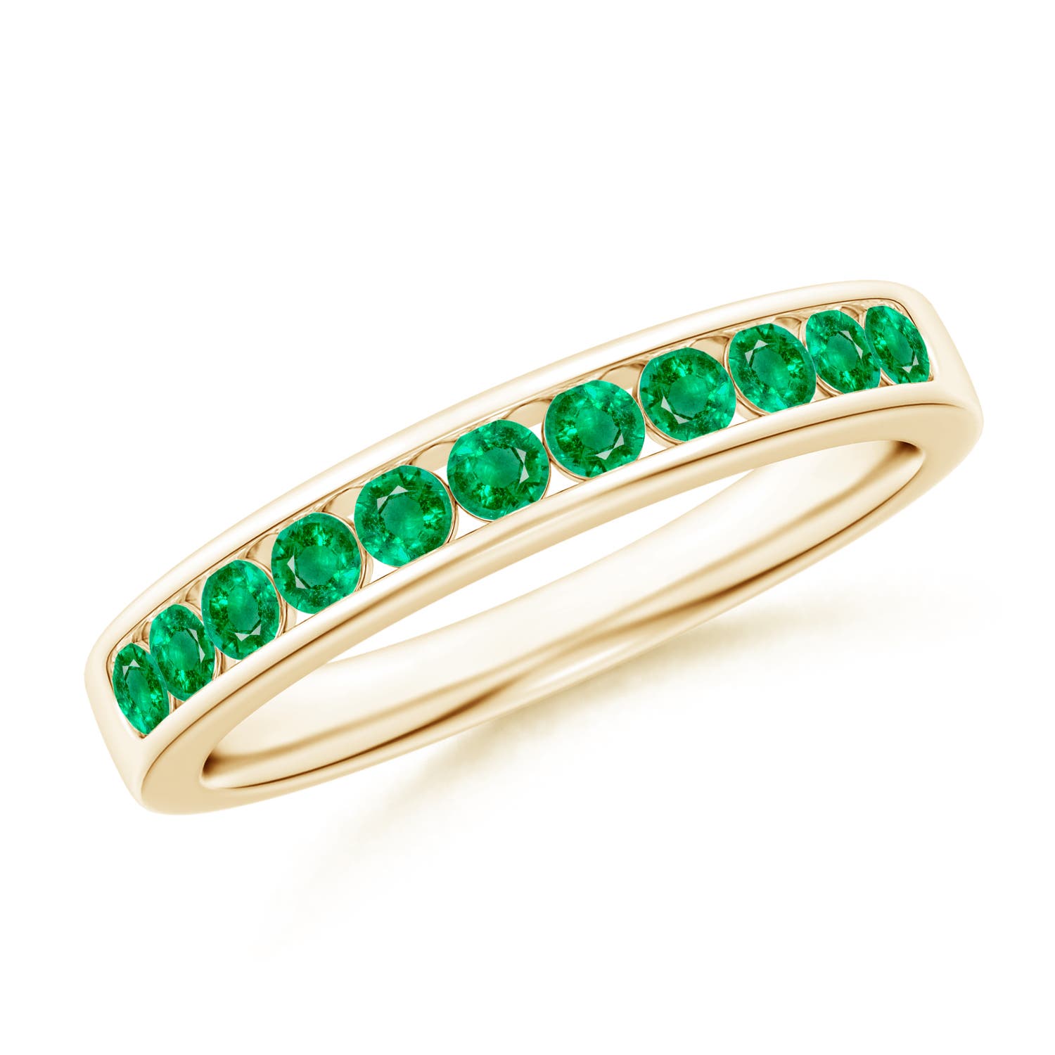 2.1mm AAA Channel Set Half Eternity Emerald Wedding Ring in Yellow Gold