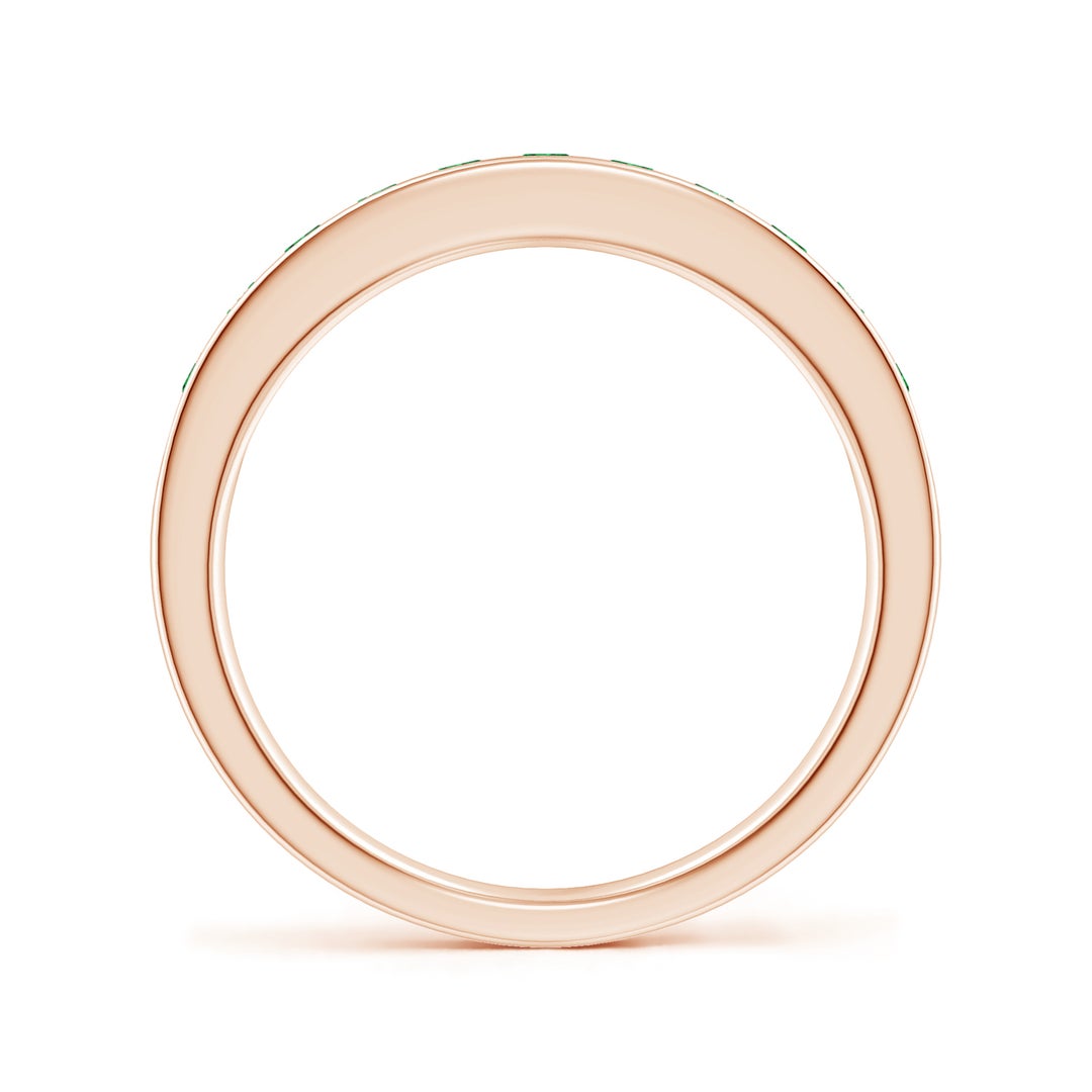 2.1mm AAAA Channel Set Half Eternity Emerald Wedding Ring in Rose Gold - side 2