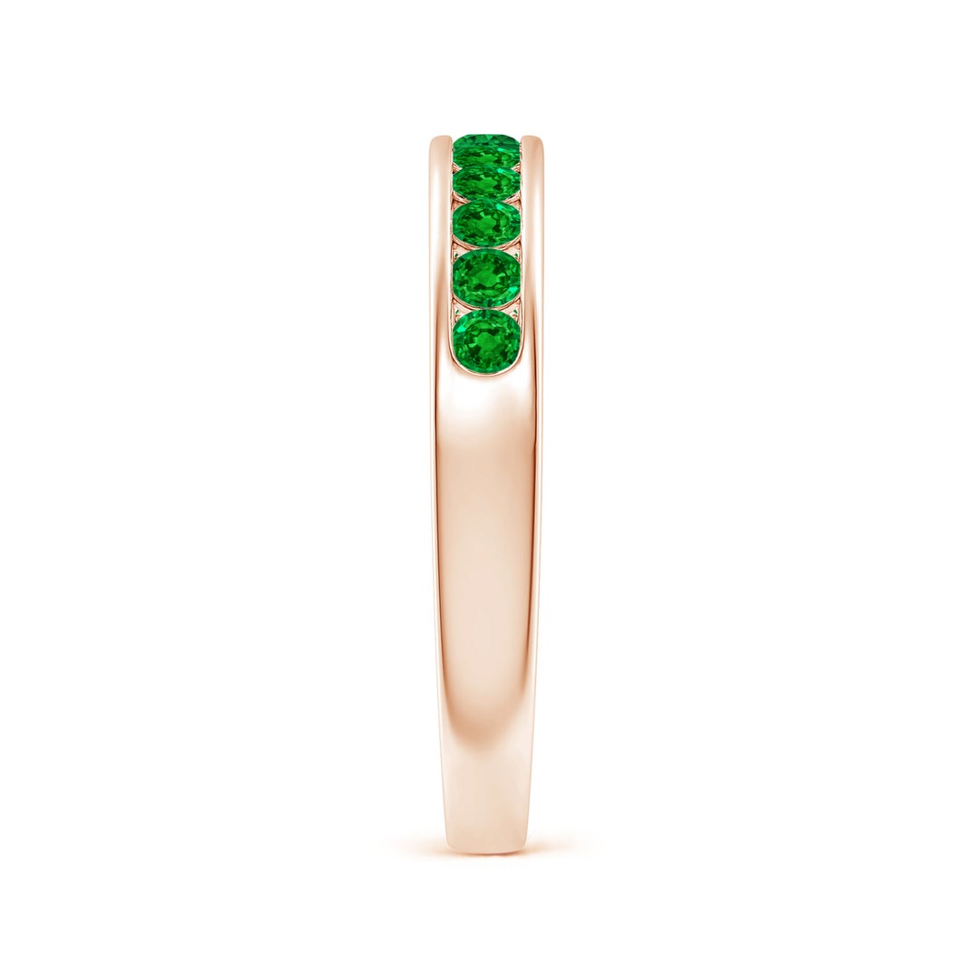 2.1mm AAAA Channel Set Half Eternity Emerald Wedding Ring in Rose Gold - side 3