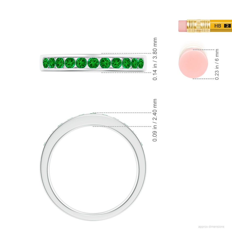 2.1mm AAAA Channel Set Half Eternity Emerald Wedding Ring in White Gold ruler
