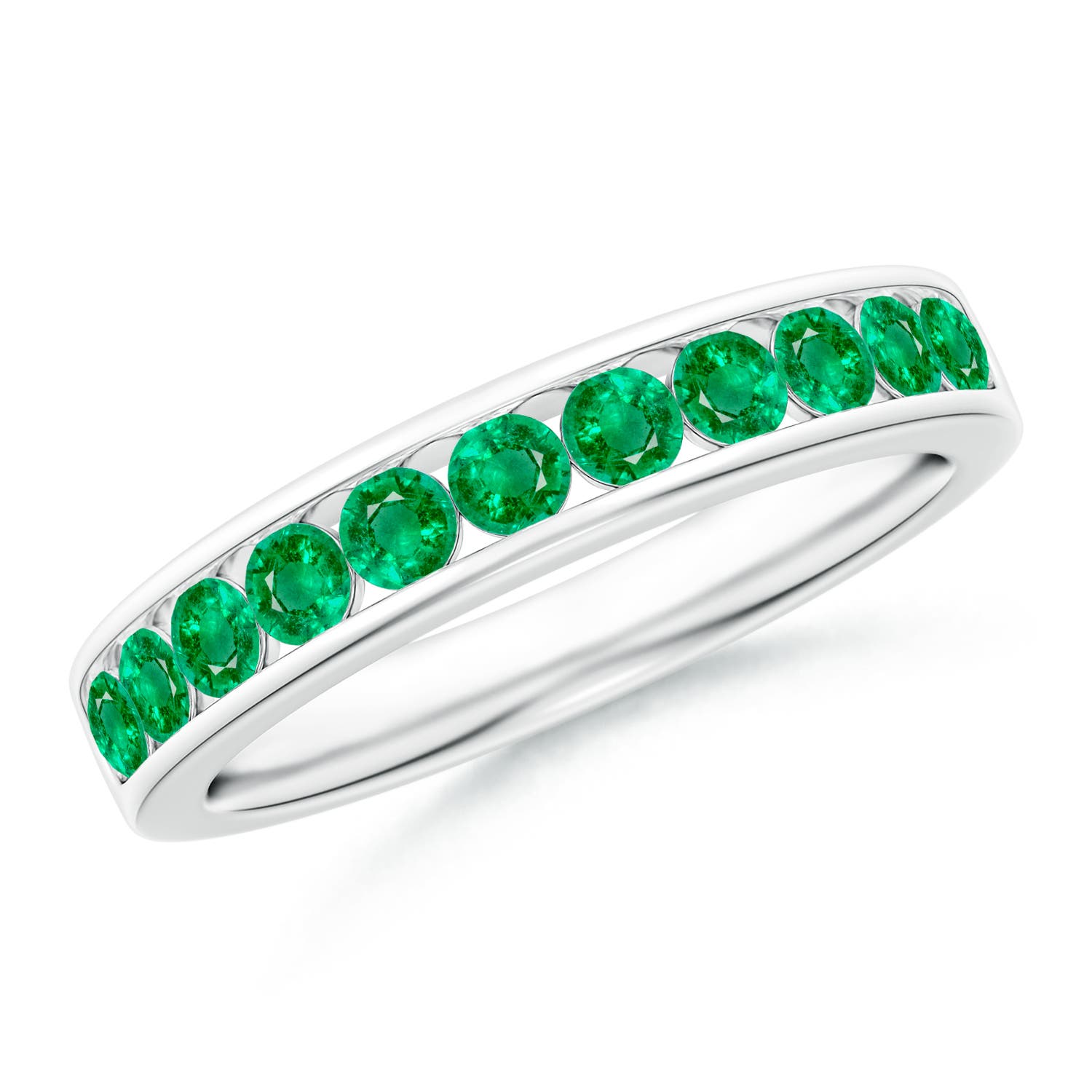 2.5mm AAA Channel Set Half Eternity Emerald Wedding Ring in 18K White Gold