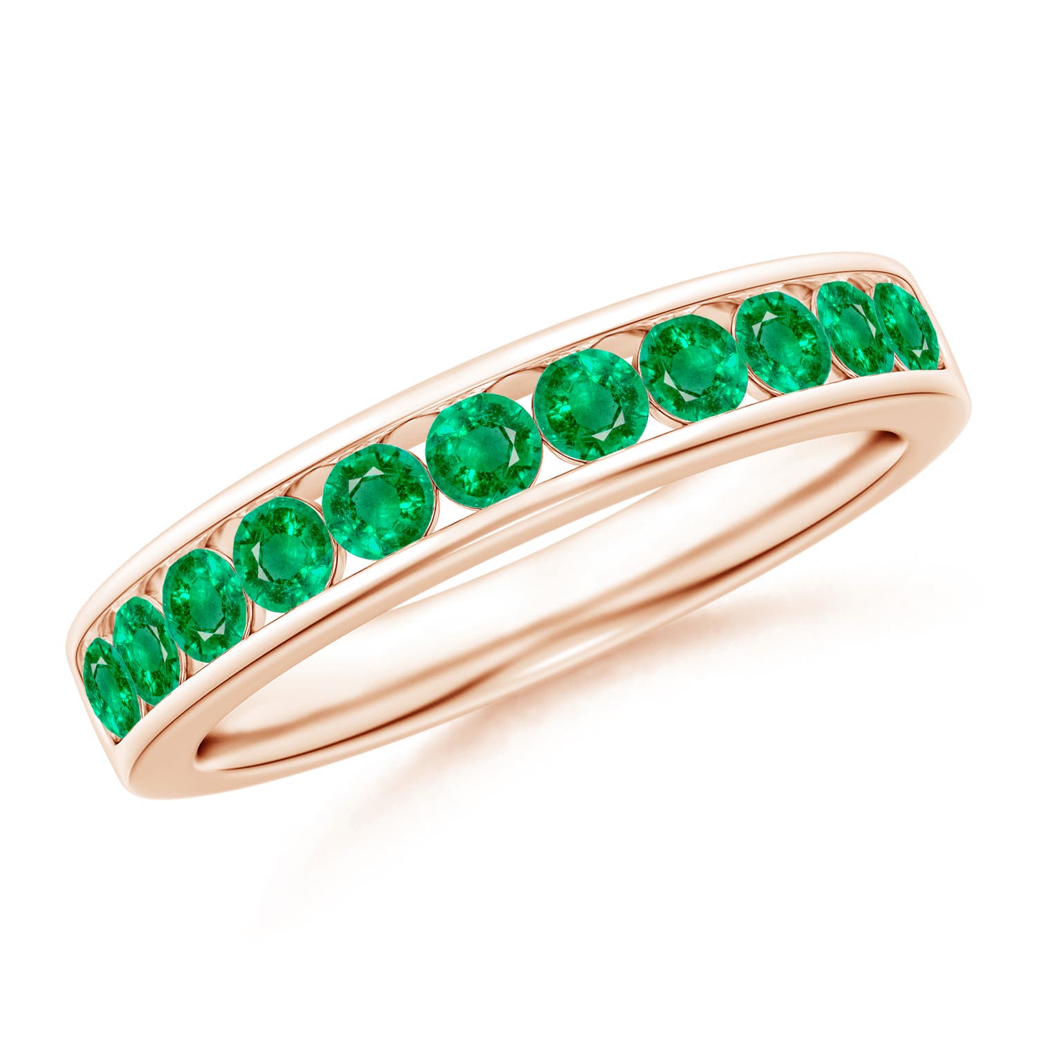 2.5mm AAA Channel Set Half Eternity Emerald Wedding Ring in Rose Gold