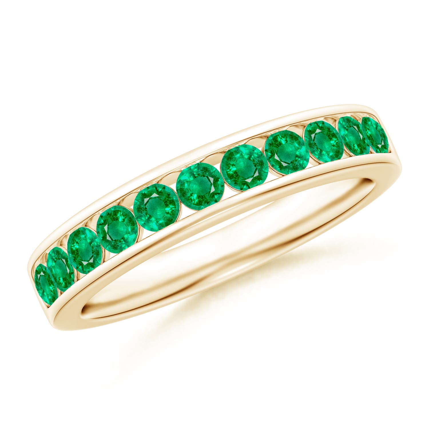 2.5mm AAA Channel Set Half Eternity Emerald Wedding Ring in Yellow Gold