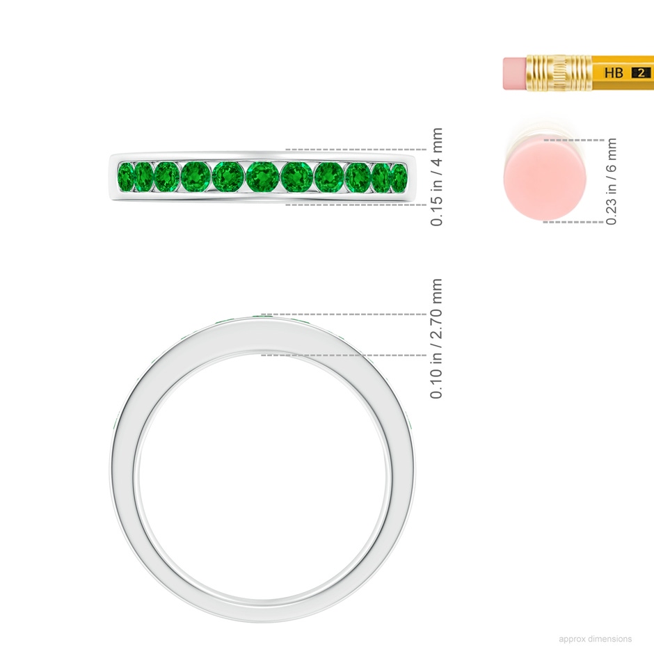 2.5mm AAAA Channel Set Half Eternity Emerald Wedding Ring in 18K White Gold ruler