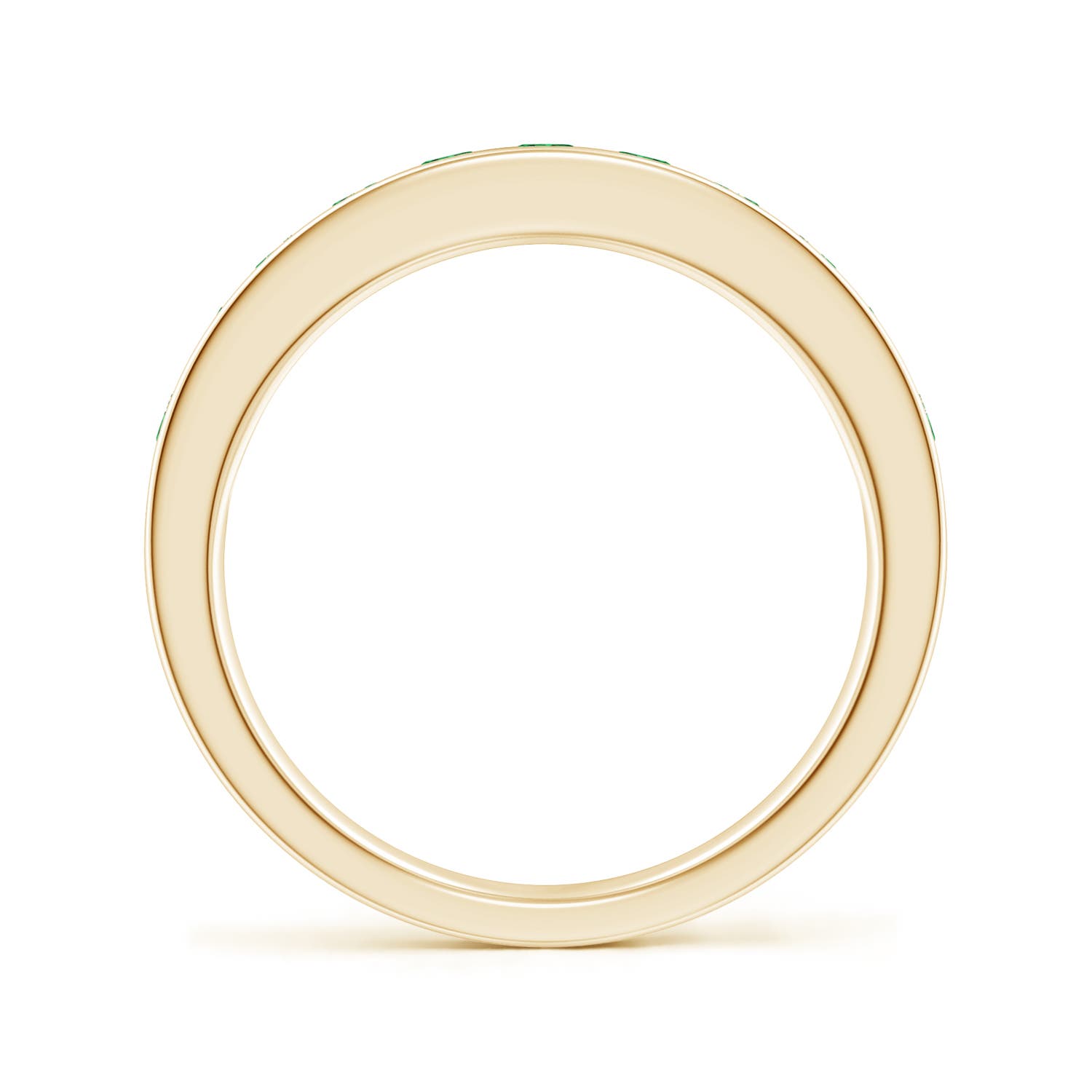 2.5mm AAAA Channel Set Half Eternity Emerald Wedding Ring in Yellow Gold