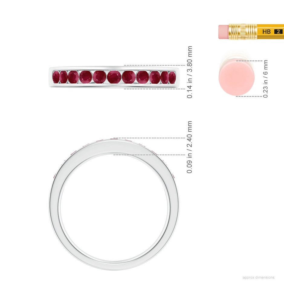 2.1mm A Channel Set Half Eternity Ruby Wedding Ring in 18K White Gold ruler