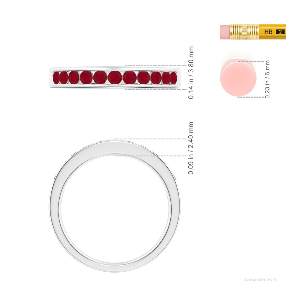 2.1mm AA Channel Set Half Eternity Ruby Wedding Ring in 9K White Gold ruler