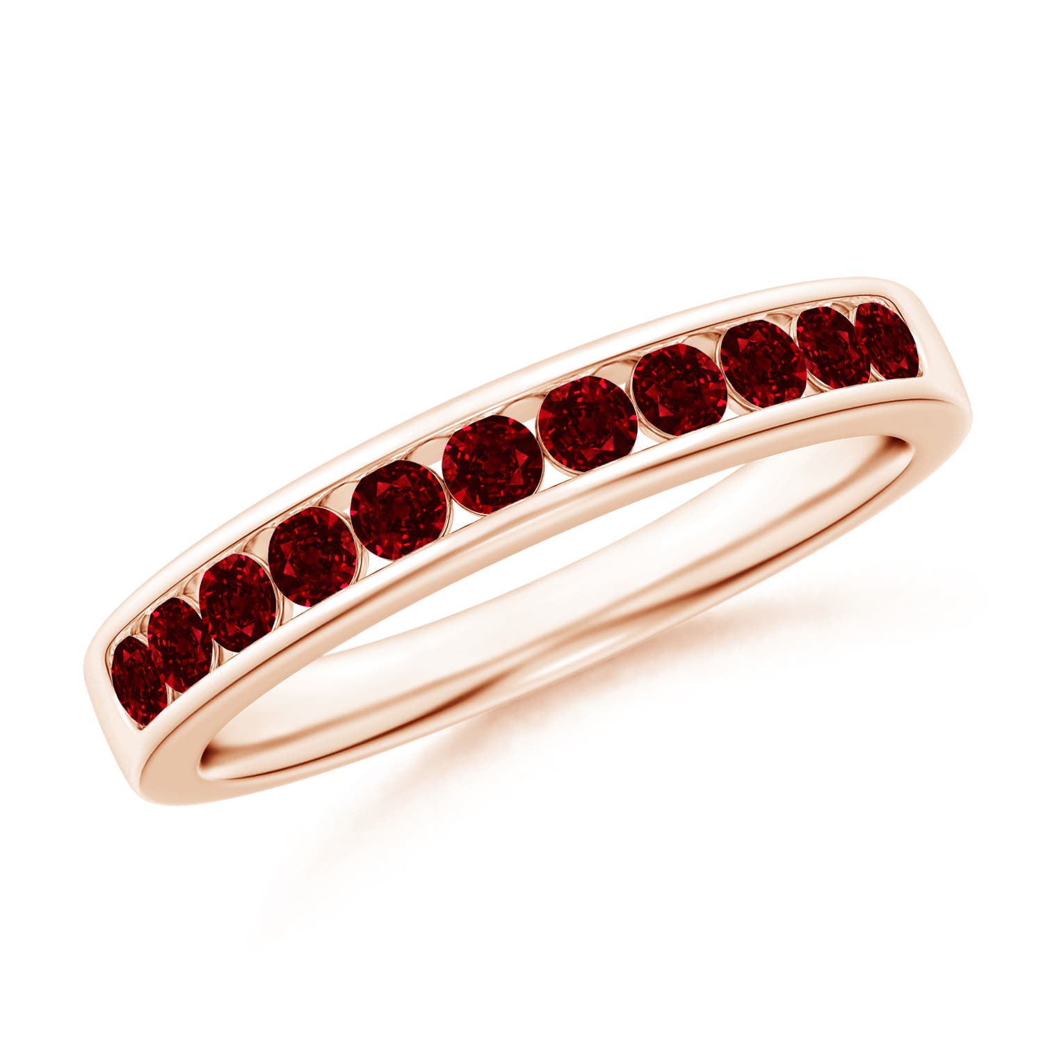 2.1mm AAAA Channel Set Half Eternity Ruby Wedding Ring in Rose Gold