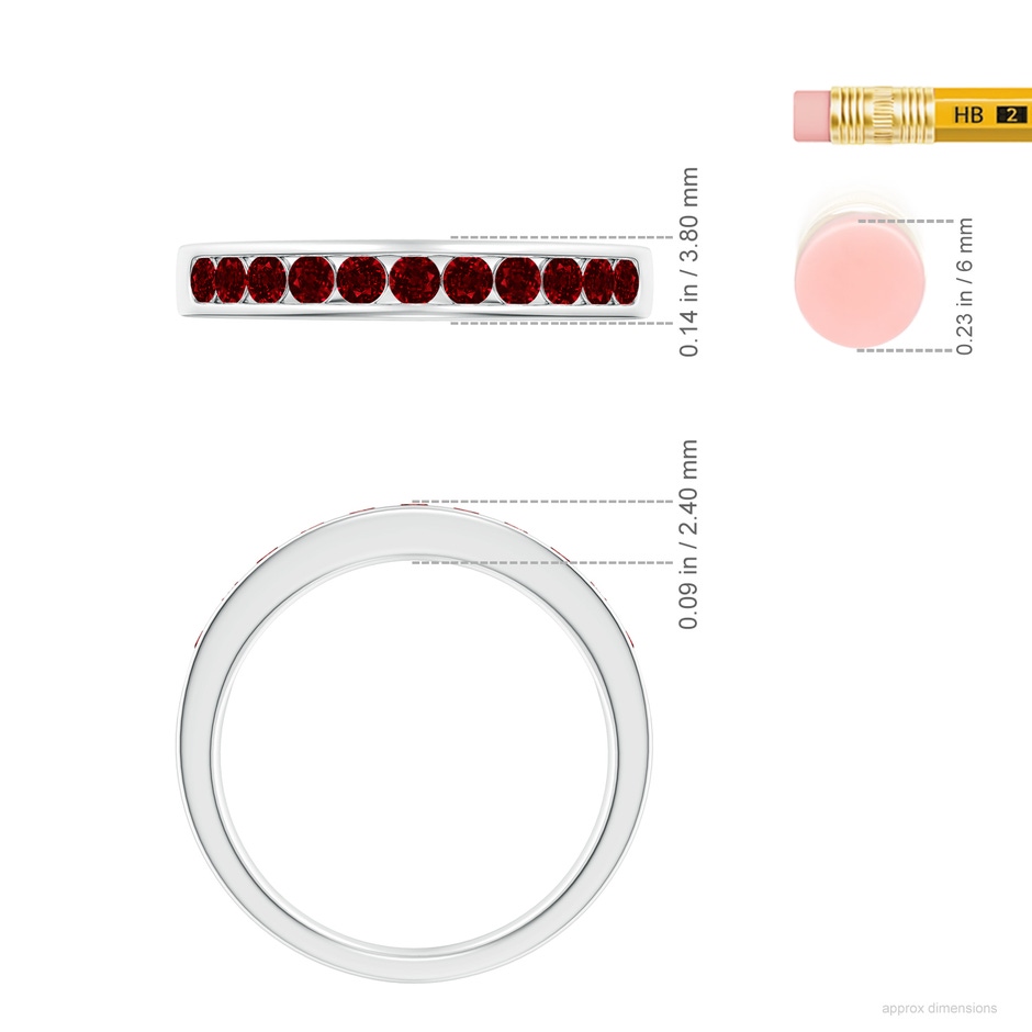 2.1mm AAAA Channel Set Half Eternity Ruby Wedding Ring in White Gold ruler