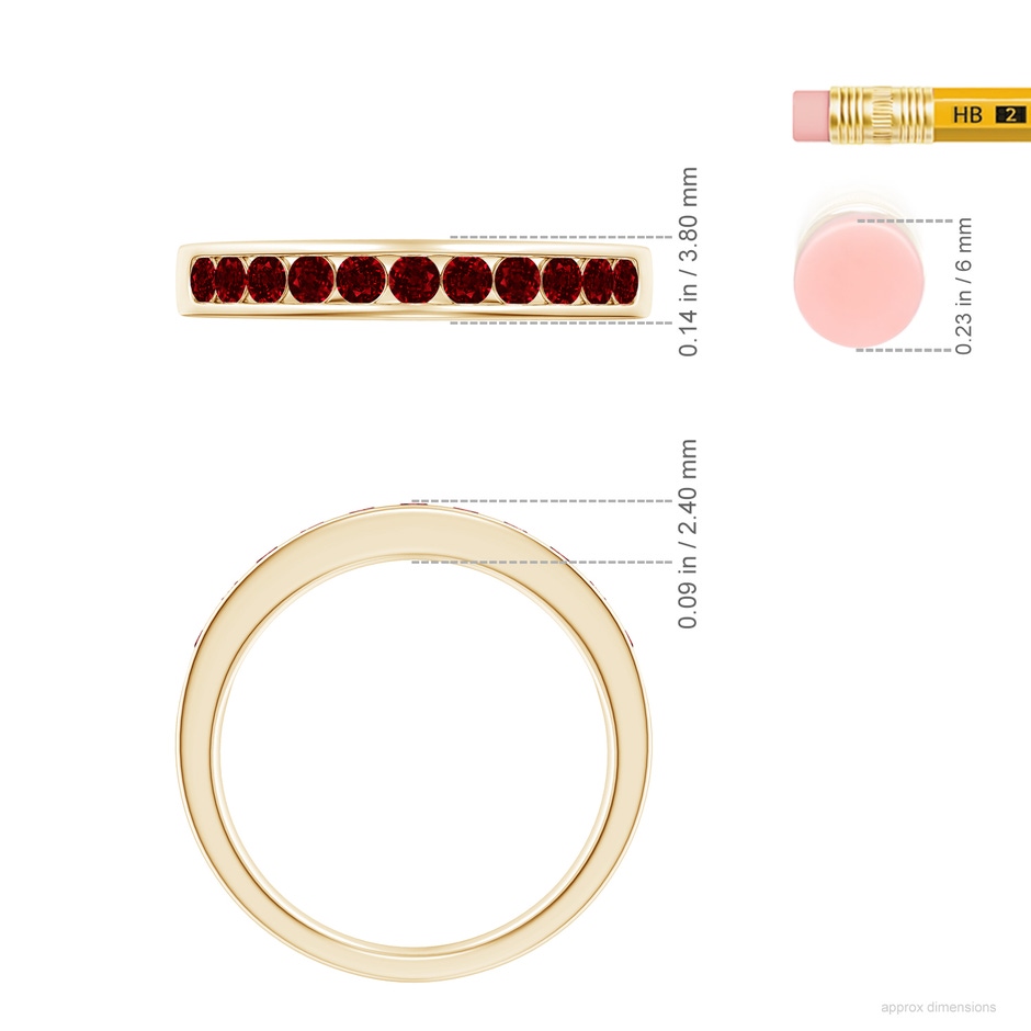 2.1mm AAAA Channel Set Half Eternity Ruby Wedding Ring in Yellow Gold ruler