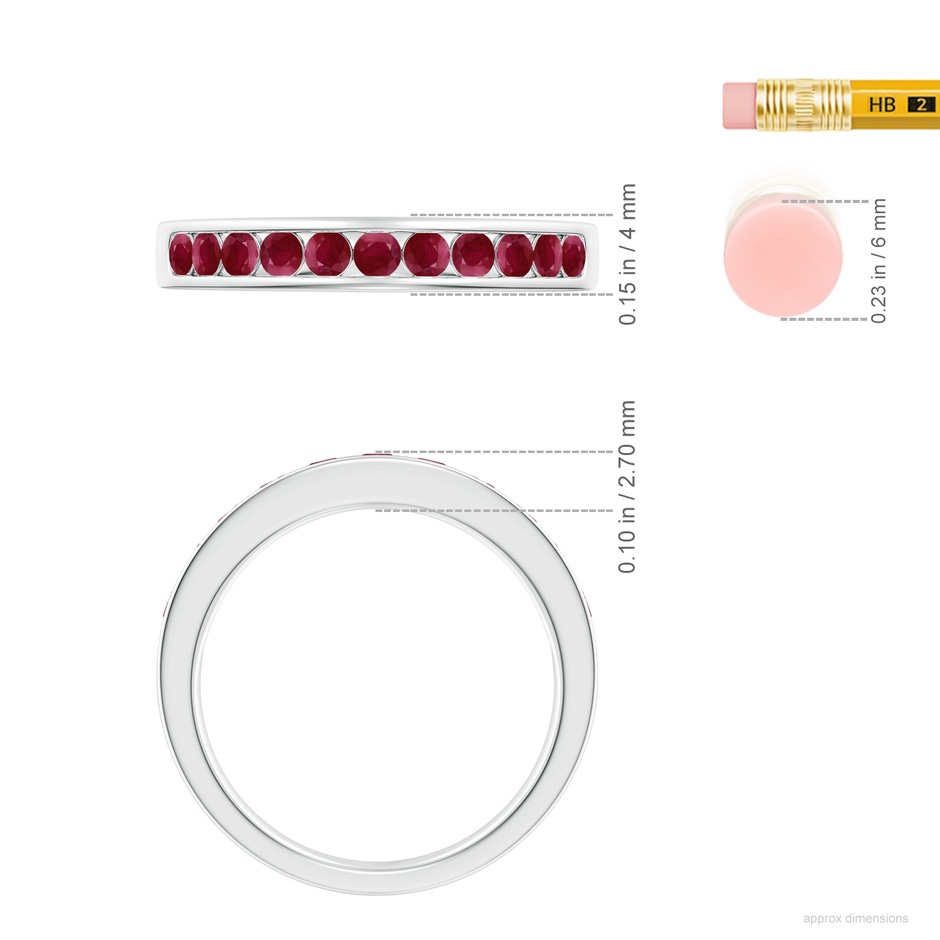 2.5mm A Channel Set Half Eternity Ruby Wedding Ring in White Gold ruler